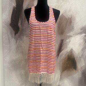 Striped fringe  pool/beach coverup